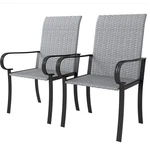 Set Of 2 Outdoor Wicker Dining Chairs With Armrest, Steel Frame, High Back And New. Price: $139.99.