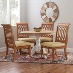 Linon Madson Set Of 2 Dining Chairs Tan Faux Leather Seats Brown Stained Wood New. Price: $343.64.