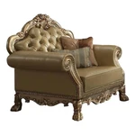 Benjara Traditional Button Tufted Leatherette Chair With Carved Details- Gold New. Price: $1695.99.