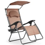 Costway Folding Recliner Lounge Chair With Shade Canopy Cup Holder Brown New. Price: $43.79.