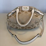 Purse Coach Madison Handbag Shoulder Gold Signature Fabric Cream Leather Strap Pre-owned. Price: $35.89.