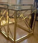 Monarch Nesting Tables 2-PIECE Set Gold Metal Tempered Glass Modern Square Used. Price: $75.00.