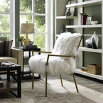Tov White Sheepskin Fur Accent Chair Brass Steel Hardware - Brand New W/ Tags!. Price: $449.00.