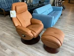 Barcalounger Marjon Pedestal Recliner Chair And Ottoman Capri Tobacco Leather New. Price: $1199.00.