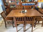 Hillsdale Outback Counter Height Dining Table Distressed Chestnut + 8 Chairs Used. Price: $1600.00.