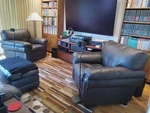 Two Ethan Allen Leather Black Brady Chairs Used. Price: $1500.00.