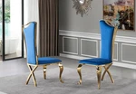 Perry Velvet Dining Chairs Set Of 2 Upholstered Gold Finish High Back Blue New. Price: $343.97.