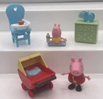Peppa Pig Baby Alexander Visit Set Stroller High Chair Night Stand Used. Price: $55.49.