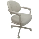Maklaine Swivel Dining Caster Chair With Arm - Ocean Beige Faux Leather New. Price: $362.49.