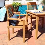 Solid Teak Wood Patio Slat-back Dining Armchair By Sunnydaze New. Price: $215.00.