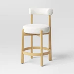 Sculptural Upholstered And Wood Boucle Counter Height Barstool Cream - Threshold New. Price: $95.00.