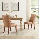 Linon Hale Set Of 2 Tan Faux Leather Upholstered Dining Chairs Brown Wood Legs New. Price: $135.00.
