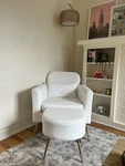 Ktaxon Accent Chair With Ottoman Set, Flannel Upholstered Single Sofa Used. Price: $100.00.