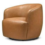 Pemberly Row 32"W Vegan Leather Upholstered Swivel Barrel Chair In Tan New. Price: $494.60.
