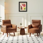 Canmov Set Of 2 Mid-century Modern Leather Armchair Accent W/pillow Brown New. Price: $92.00.