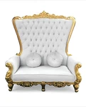Double High Back Chair Queen Throne In White Leather Gold Frame New. Price: $2499.99.