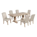 Best Quality Furniture Rustic Light Oak Wood Dining Set With Beige Linen Chairs New. Price: $1696.03.