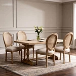 Gdfstudio French Dining Chairs Set 2 Beige Linen Oval Rattan Back Seating Open. Price: $209.00.