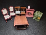 Doll House Dining Room Set Miniature Table And Chairs, Hearth Fireplace. Price: $17.40.