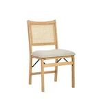 Powell Riviera Rattan Back Folding Chair With Upholstered Seat (AISLE-1) Open. Price: $65.00.
