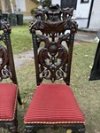6 Design Toscano Carved Mahogany Wood Chairs Dragons Lions Greenmen Dining Room Used. Price: $4300.00.