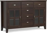 Simplihome Artisan Buffet 54" Wide Solid Wood 3-DOOR Sideboard Dark Chestnut Open. Price: $524.00.