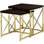 Monarch 2 Piece Wood Top Accent Nesting Table Set Cappuccino And Gold New. Price: $140.26.