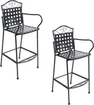 Set Of 2 Black Wrought Iron Outdoor Bar Chairs With Elegant Scrolling Design New. Price: $348.99.