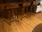 Wawalnut Wood And Leather Article 3 Bar Stools In Excellent Condition $450 Used. Price: $450.00.