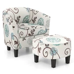 Barrel Modern Accent Tub Upholstered Chair French Print W/ Ottoman Grey Floral New. Price: $139.99.