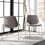 Set Of 2 Mid-century Faux Leather Dining Chairs Stone Grey With Silver Accent New. Price: $487.99.