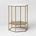 Threshold Iron Accent Table Modern White Stone Top Round Brass Finish New. Price: $79.99.