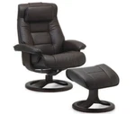 Fjords Mustang Large Recliner Comfort Chair Black Leather Charcoal Wood Stain New. Price: $1895.00.