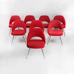 2018 Eero Saarinen For Knoll Armless Executive Chairs Star Struck Red Fabric Used. Price: $650.00.