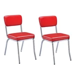 Benzara Dining Side Chair Set Of 2, Retro Red Faux Leather, Chrome Metal Legs New. Price: $252.71.