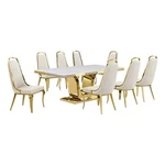 Best Quality Furniture White Marble Dining Set With Cream Velvet Chairs New. Price: $3203.57.