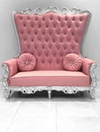 Double High Back Chair Queen Throne Pink Leather Silver Frame New. Price: $2899.99.