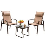 Costway 3PCS Patio Bistro Furniture Set Adjustable Back Stackable Chairs Brown New. Price: $89.99.
