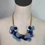 Inc Statement Necklace Blue Circles Tassels Denim Fabric Buttons Gold Tone Chain Pre-owned. Price: $14.99.